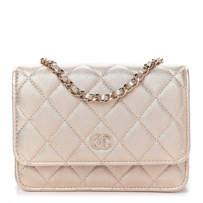 Chanel Metallic Lambskin Quilted Mini Wallet On Chain WOC Gold 1 of 10