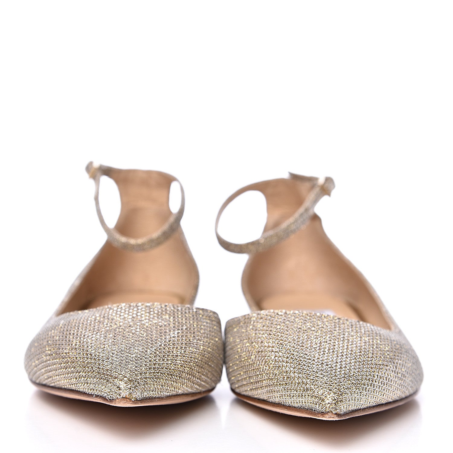 Jimmy Choo Glitter Pointy Toe Lucy Ballerina Flat Ankle Strap 35.5 Gold 2 of 8