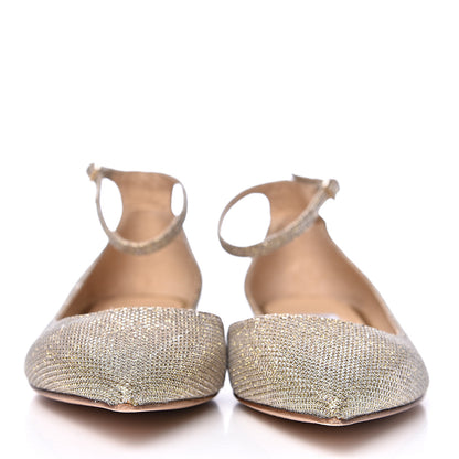 Jimmy Choo Glitter Pointy Toe Lucy Ballerina Flat Ankle Strap 35.5 Gold 2 of 8