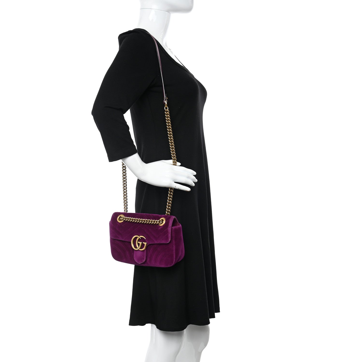 Gucci Velvet Matelasse Mini GG Marmont Shoulder Bag Fuchsia Violet Cyclamen 2 of 12