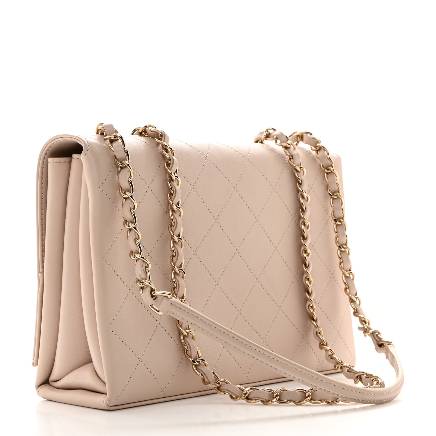 Calfskin Stitched Flap Light Beige