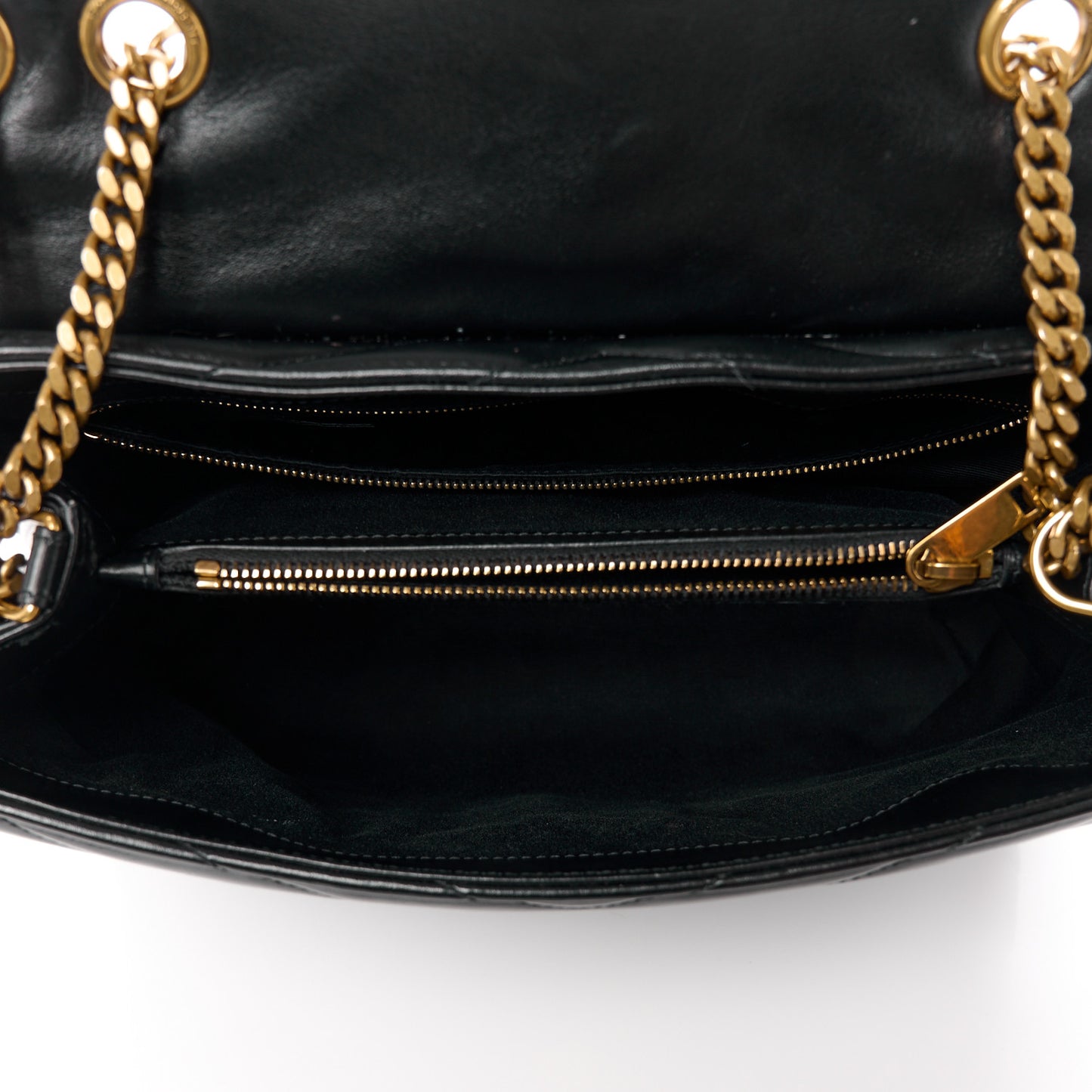 SAINT LAURENT Calfskin Y Quilted Monogram Medium Loulou Chain Satchel Black