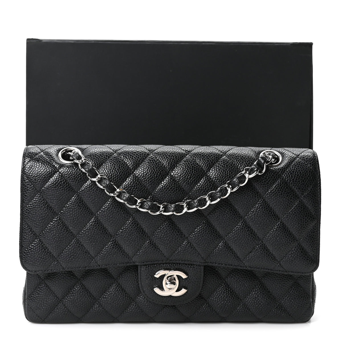 Caviar Quilted Medium Double Flap Black