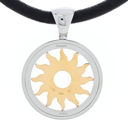 Bulgari 18K Yellow Gold Stainless Steel Calfskin Tondo Sun Pendant Necklace Black 5 of 6
