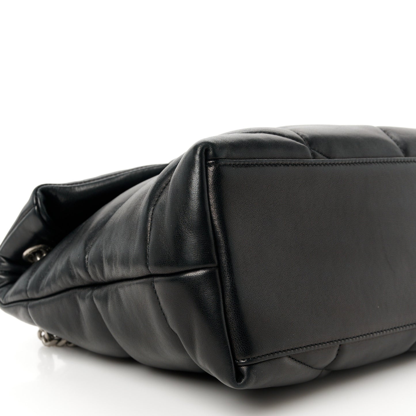 Lambskin Quilted Medium Loulou Puffer Monogram Chain Satchel Black