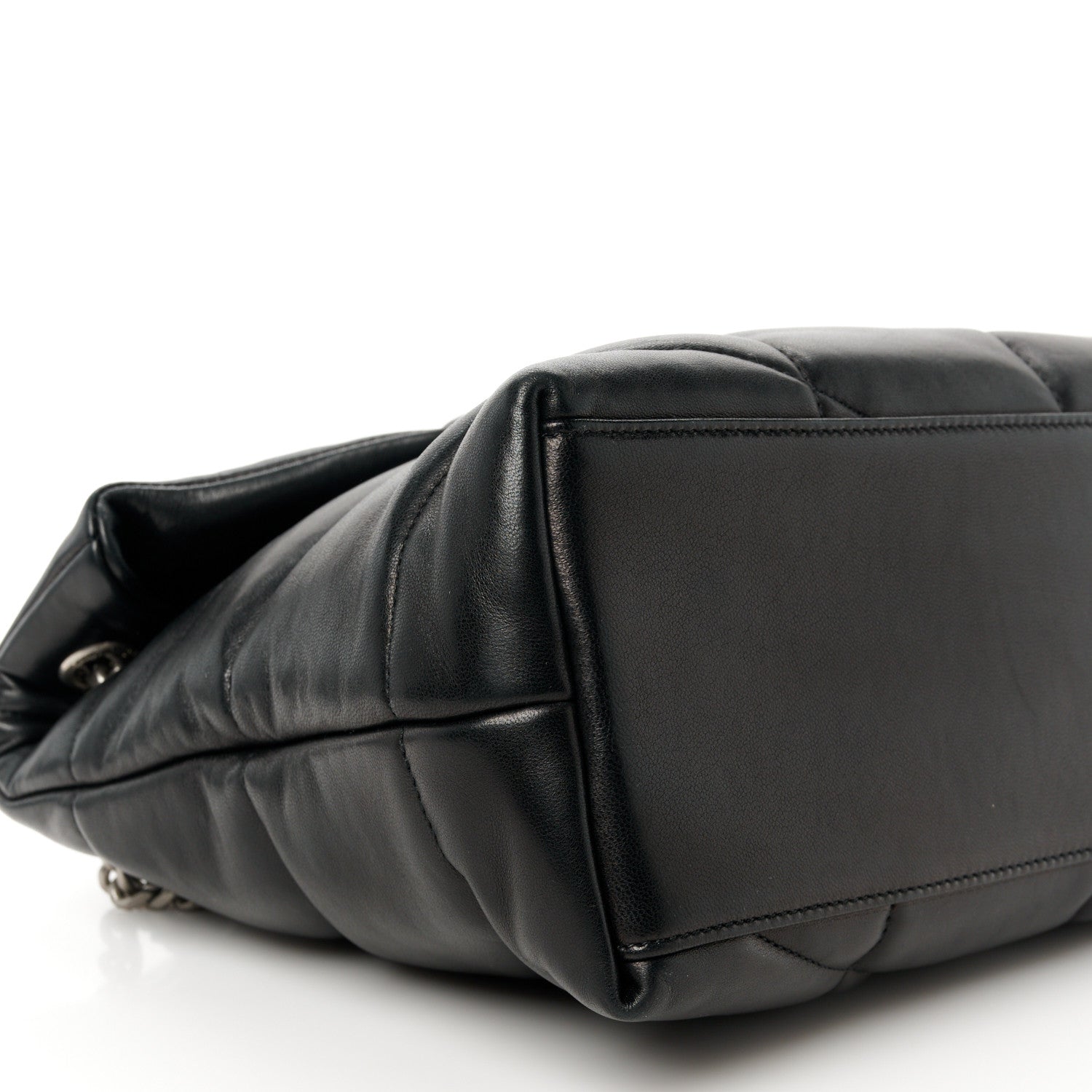 Saint Laurent Lambskin Quilted Medium Loulou Puffer Monogram Chain Satchel Black 10 of 11
