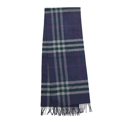 Burberry Cashmere Giant Check Fringe Scarf Navy 3 of 5