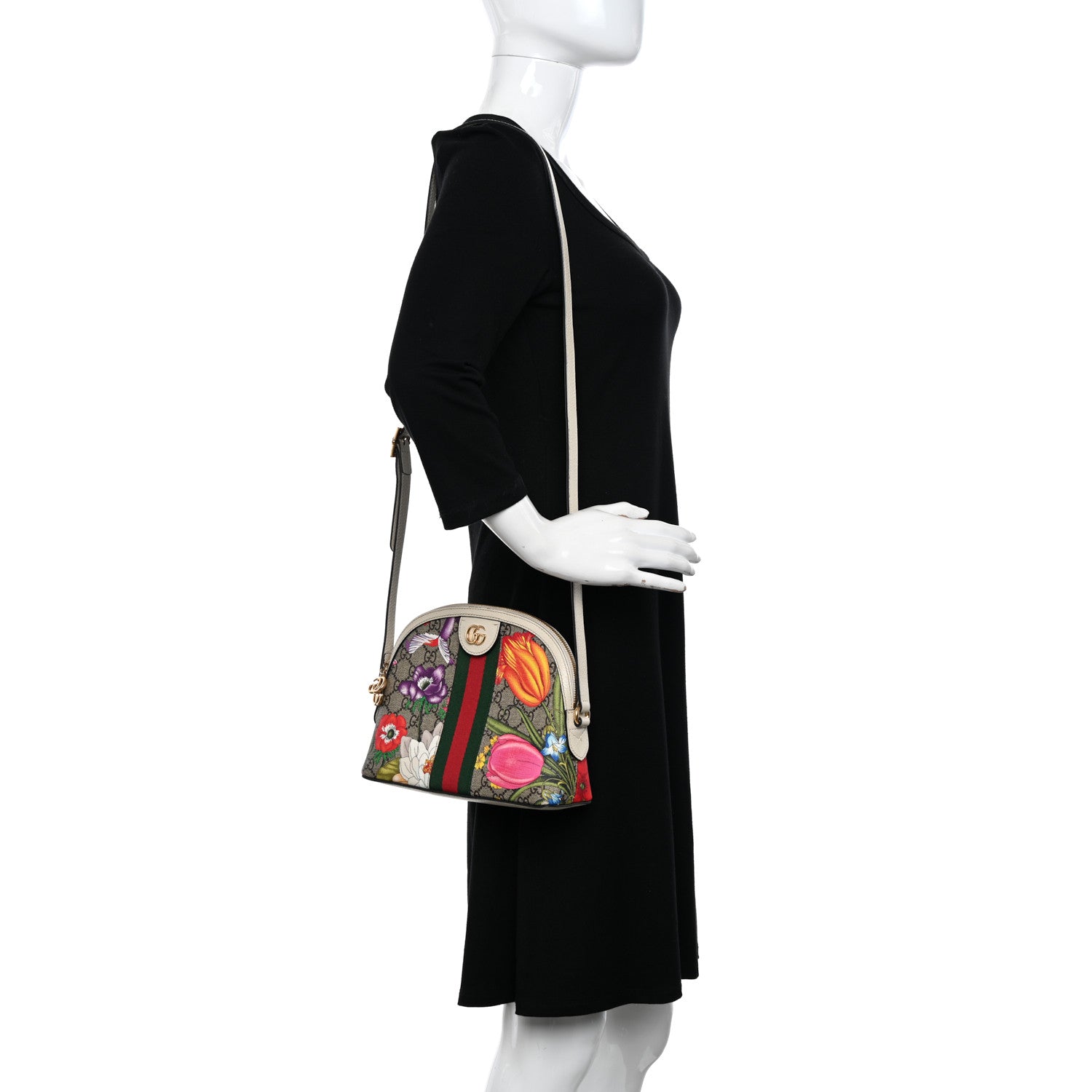 Gucci GG Supreme Monogram Flora Web GG Small Ophidia Dome Shoulder Bag White 2 of 14