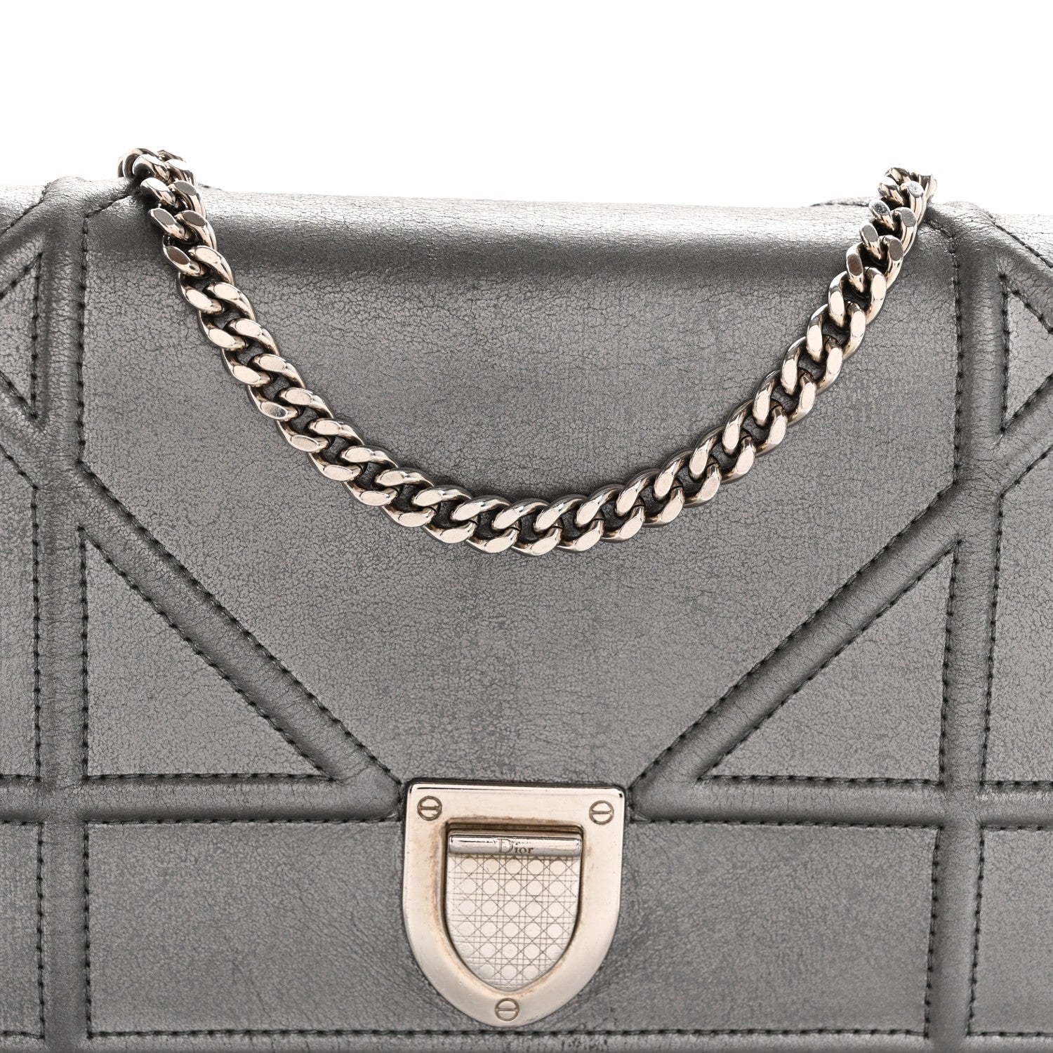 Christian Dior Metallic Grained Calfskin Diorama Wallet on Chain Pouch Gunmetal Grey 7 of 10