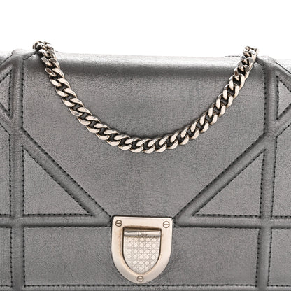 Christian Dior Metallic Grained Calfskin Diorama Wallet on Chain Pouch Gunmetal Grey 7 of 10
