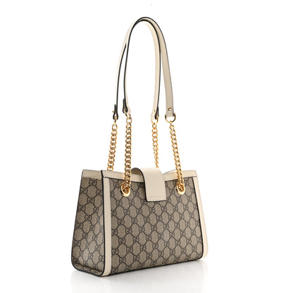 Gucci GG Supreme Monogram Moon Calfskin Small Padlock Tote Beige Ebony Mystic White 3 of 13