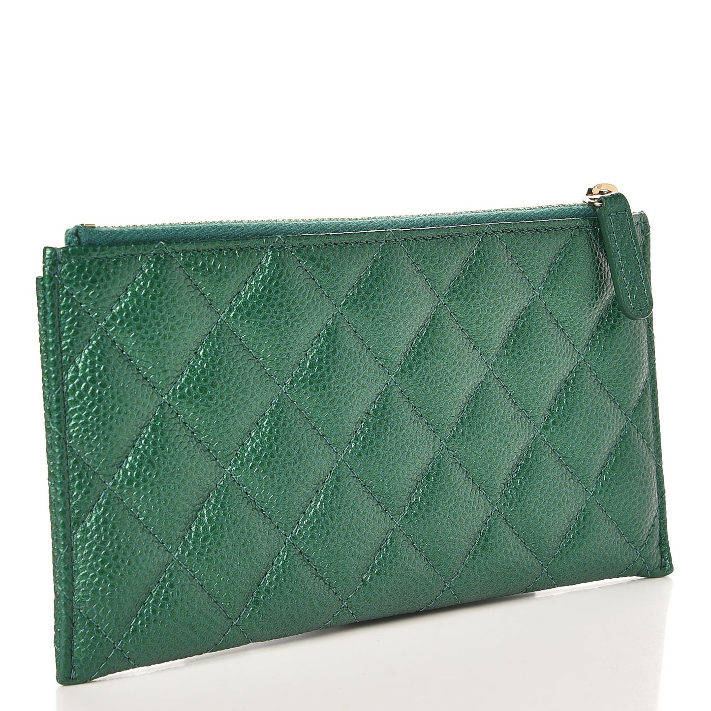 Metallic Caviar Quilted Classic Zip Pouch Green