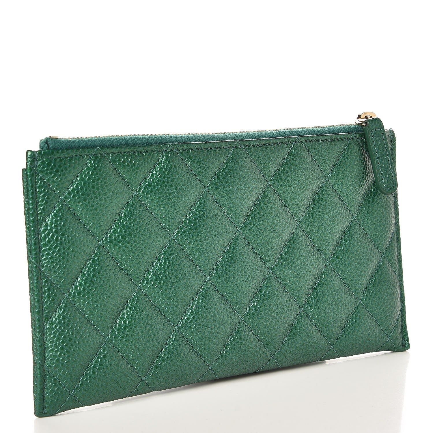 Chanel Metallic Caviar Quilted Classic Zip Pouch Green 11 of 16