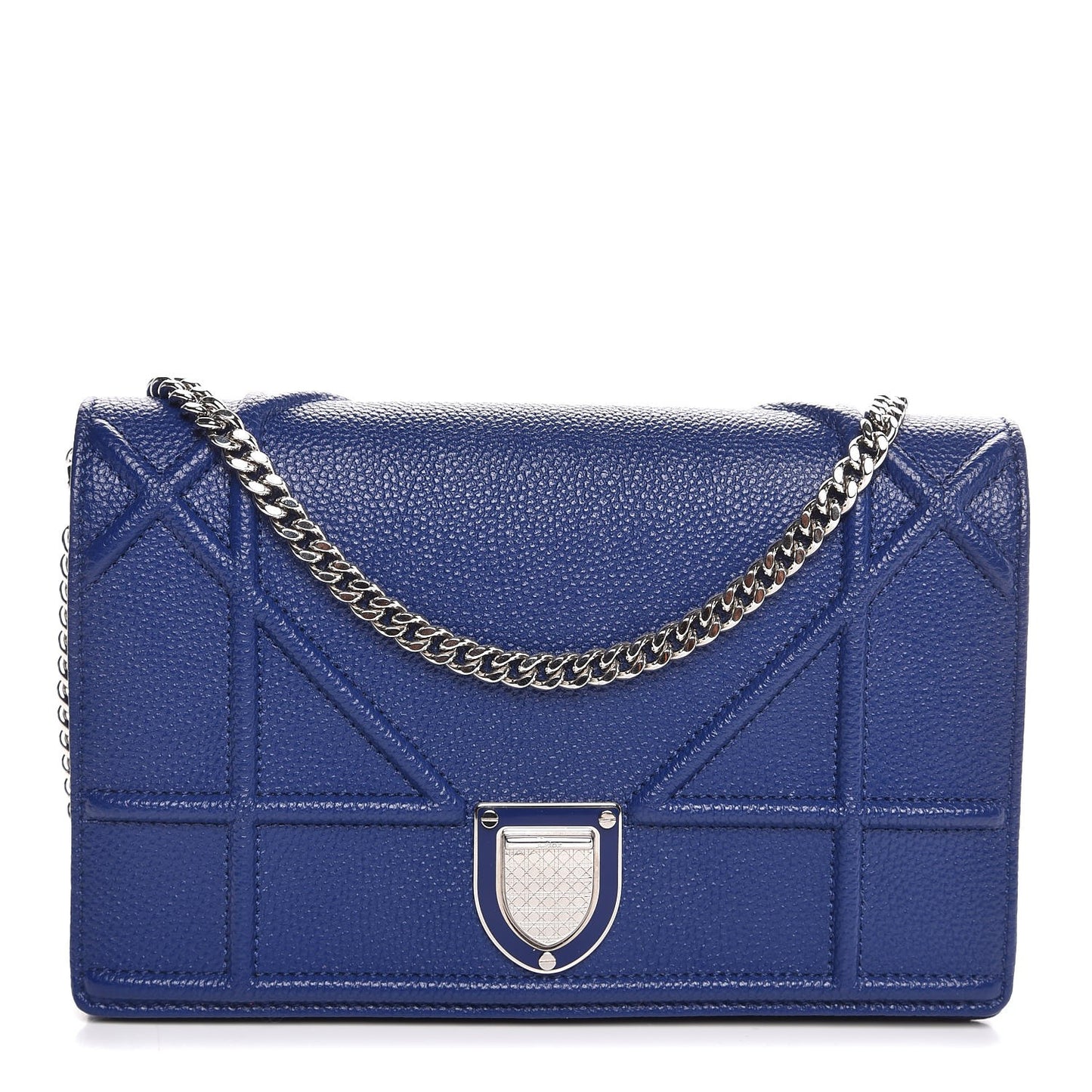 Grained Calfskin Diorama Wallet on Chain Pouch Blue