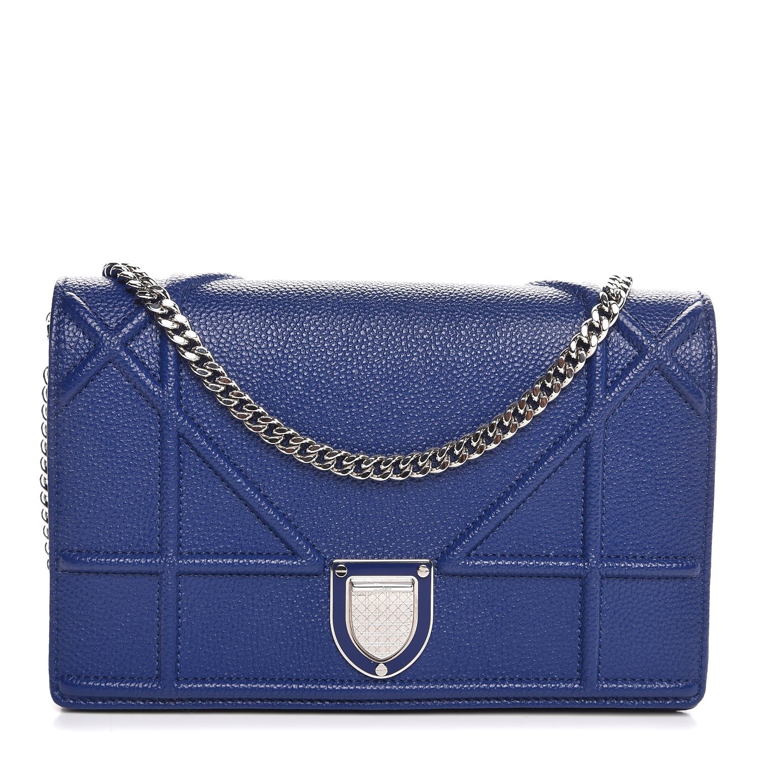 Christian Dior Grained Calfskin Diorama Wallet on Chain Pouch Blue 1 of 8