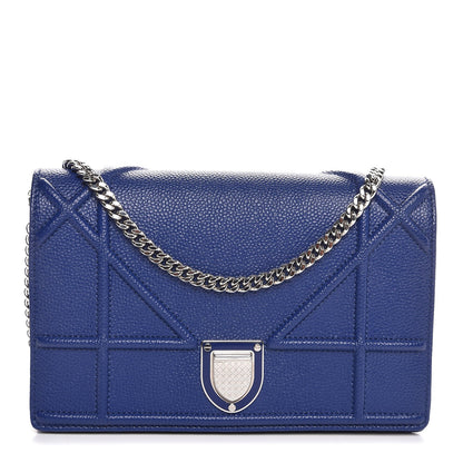Christian Dior Grained Calfskin Diorama Wallet on Chain Pouch Blue 1 of 8