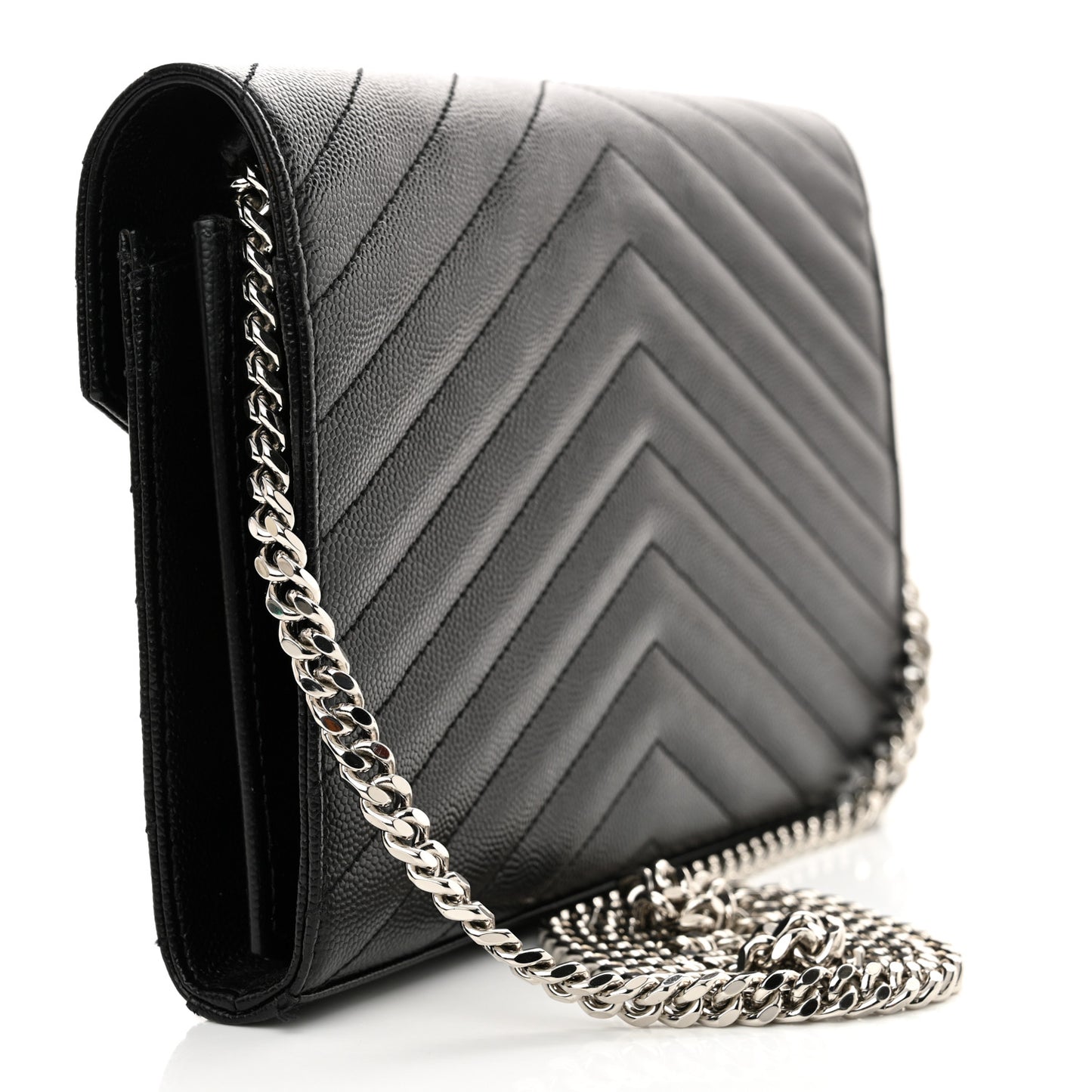 Grain De Poudre Matelasse Chevron Monogram Chain Wallet Black