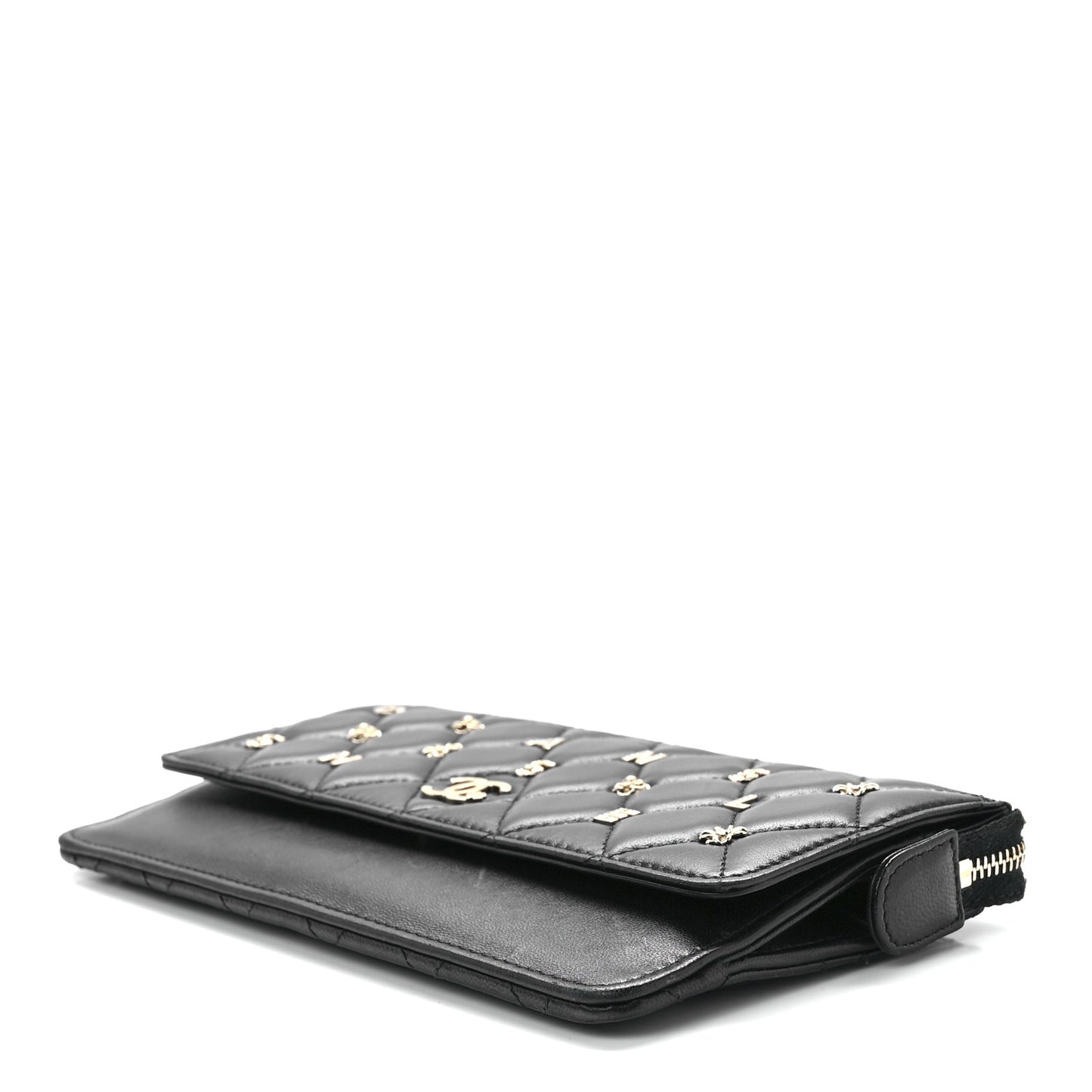 Lambskin Quilted All About Chanel Charm Wristlet Wallet Black