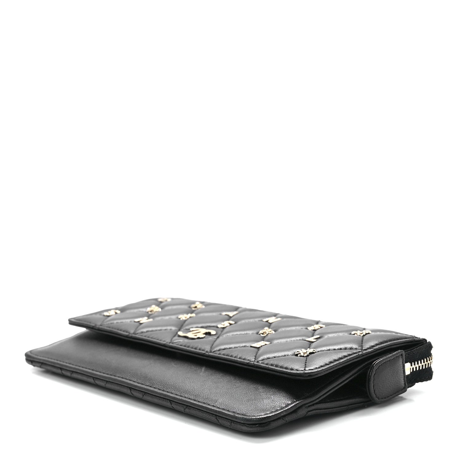 Chanel Lambskin Quilted All About Chanel Charm Wristlet Wallet Black 10 of 13
