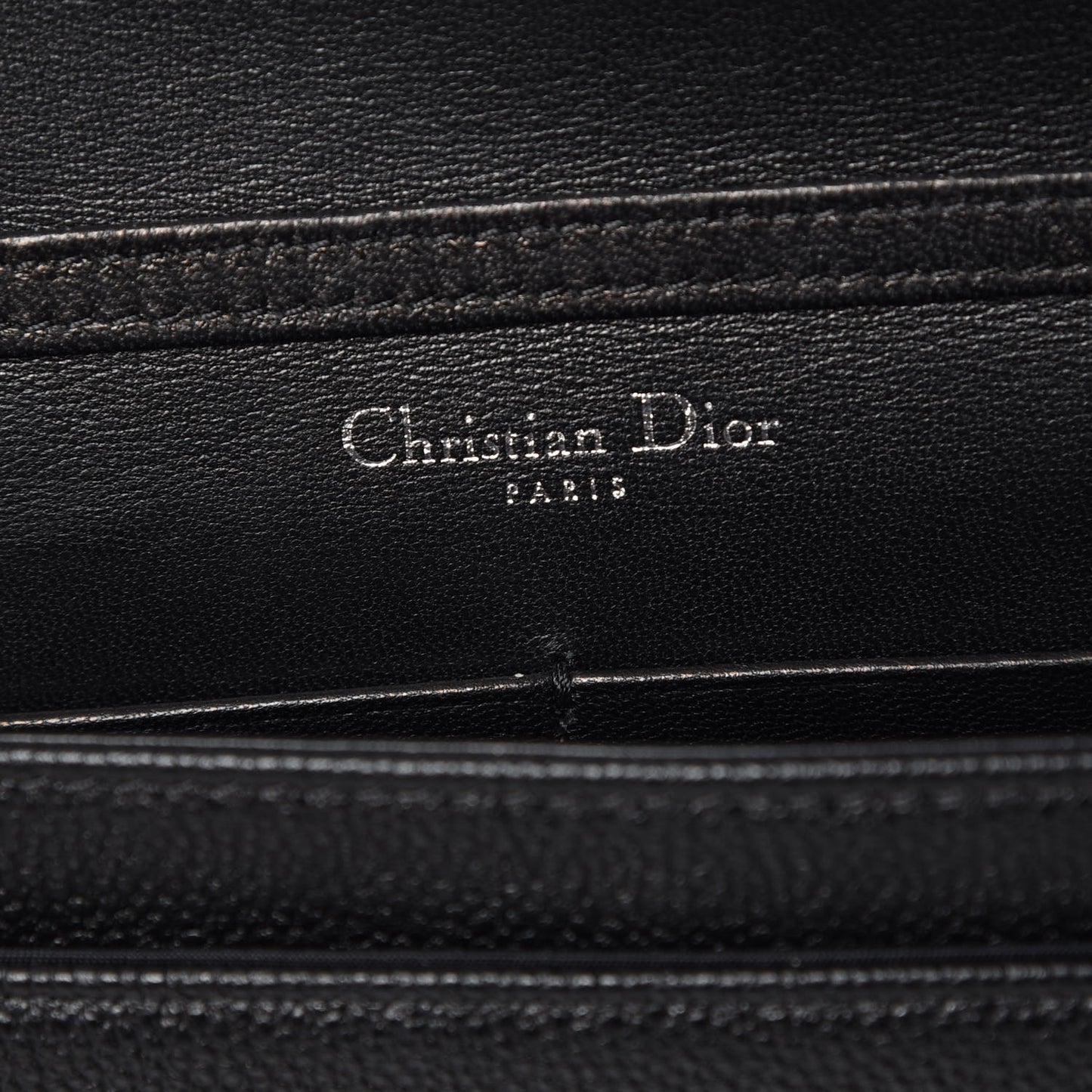 Grained Calfskin Diorama Wallet on Chain Pouch Black