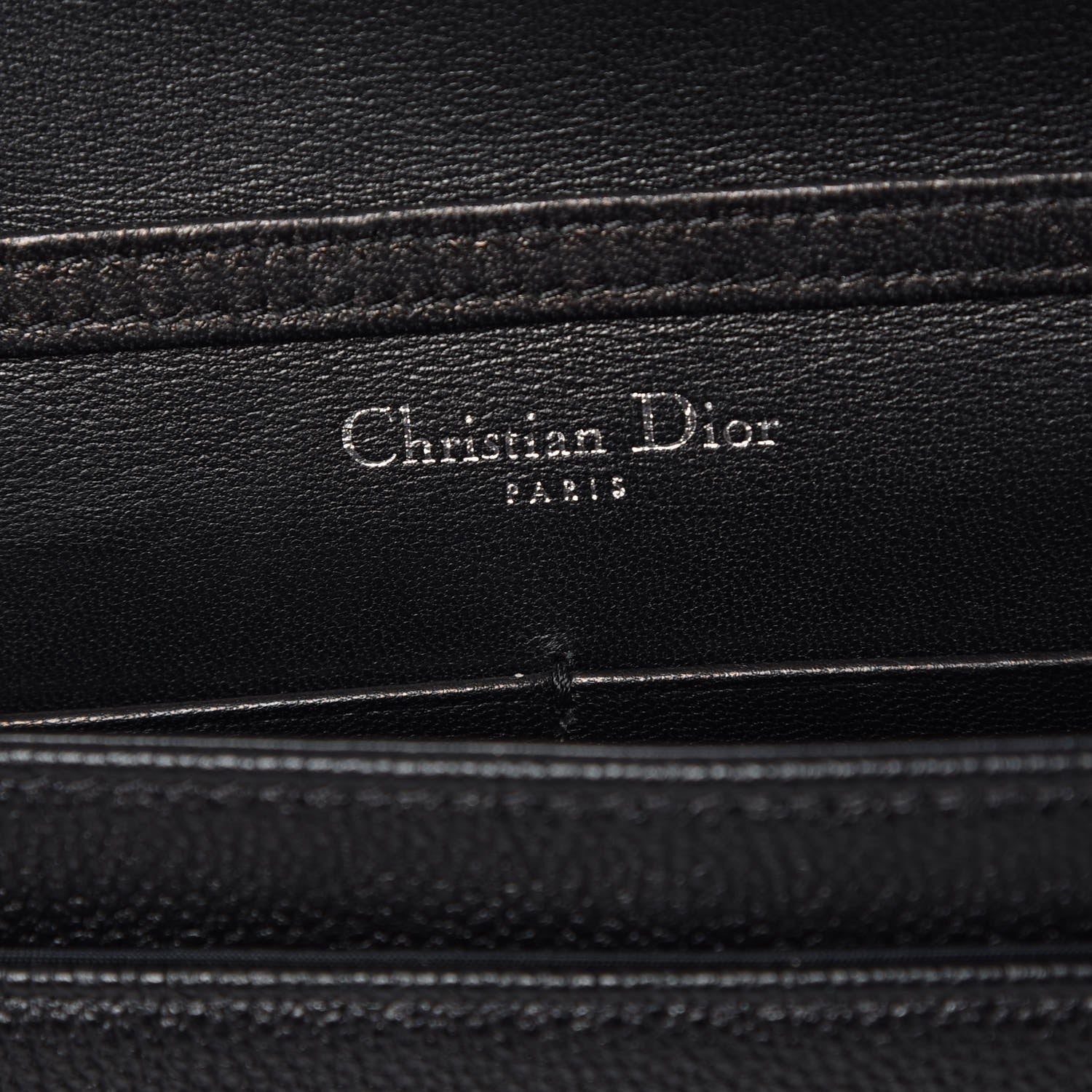 Christian Dior Grained Calfskin Diorama Wallet on Chain Pouch Black 6 of 9