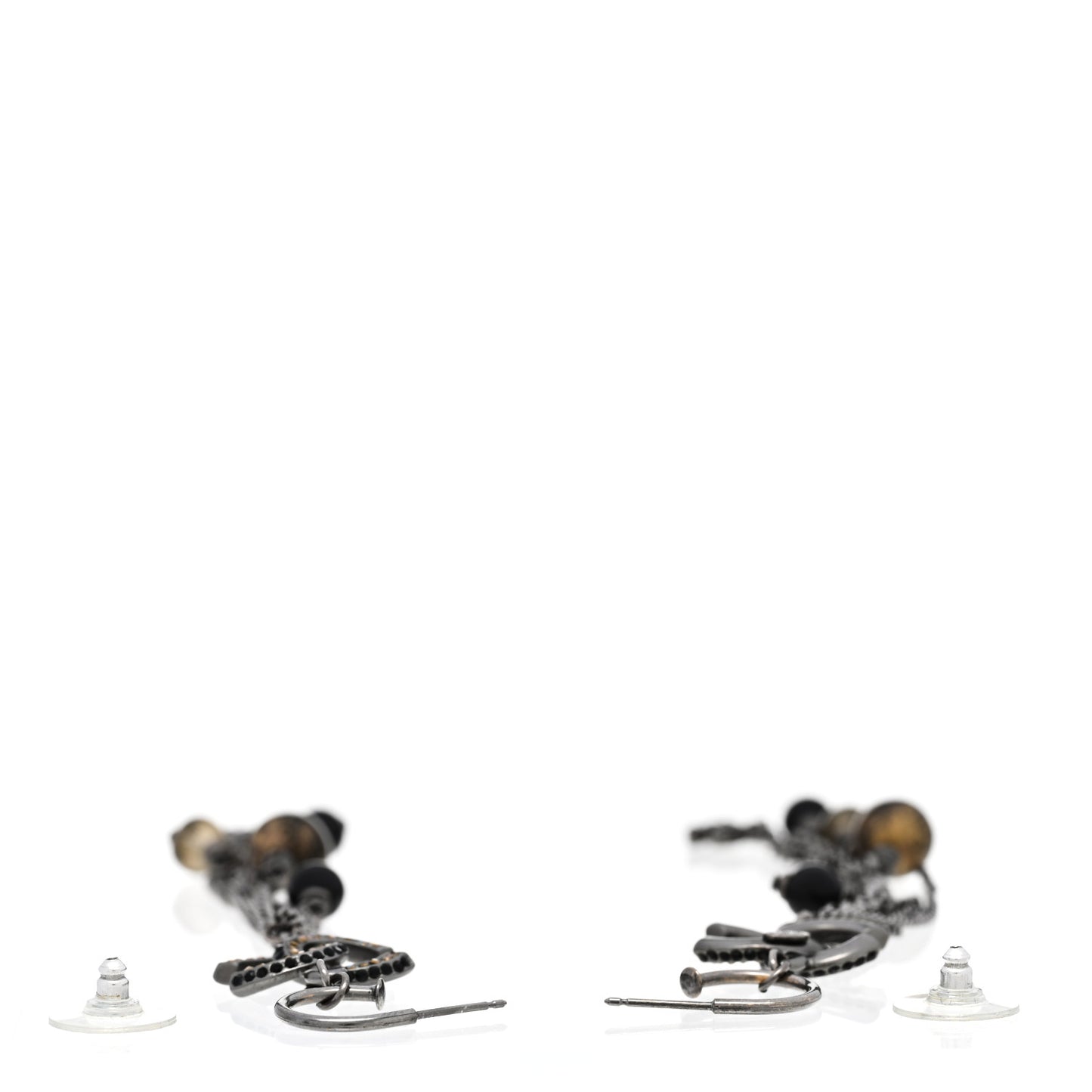 Beaded Crystal CC Drop Earrings Ruthenium Black