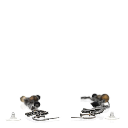 Chanel Beaded Crystal CC Drop Earrings Ruthenium Black 3 of 4