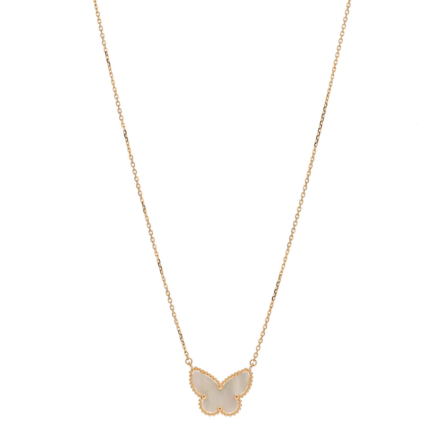 18K Yellow Gold Mother of Pearl Lucky Alhambra Butterfly Pendant Necklace