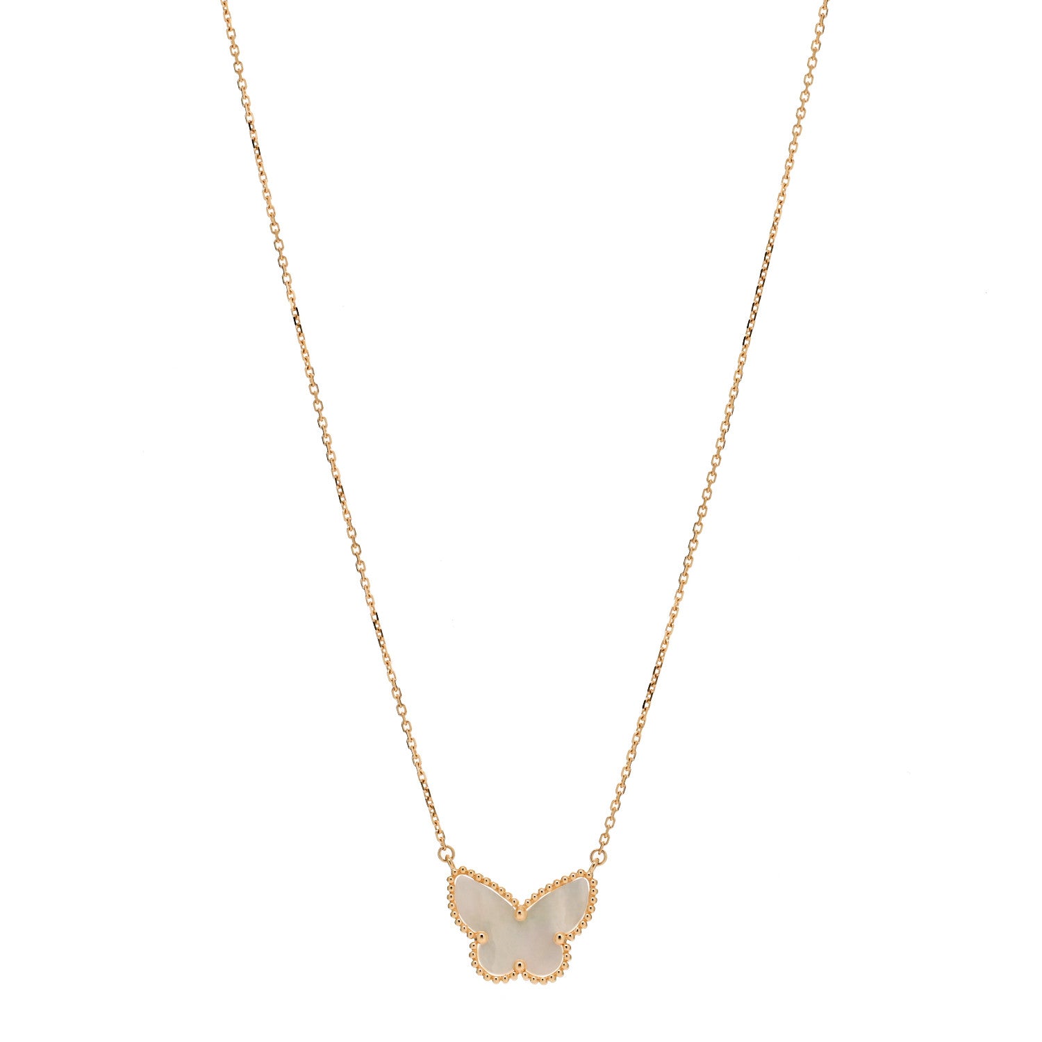 Van Cleef & Arpels 18K Yellow Gold Mother of Pearl Lucky Alhambra Butterfly Pendant Necklace 1 of 4