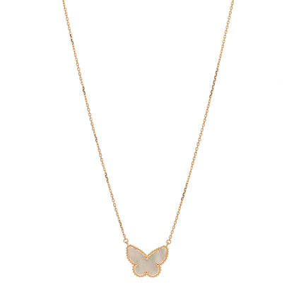Van Cleef & Arpels 18K Yellow Gold Mother of Pearl Lucky Alhambra Butterfly Pendant Necklace 1 of 4