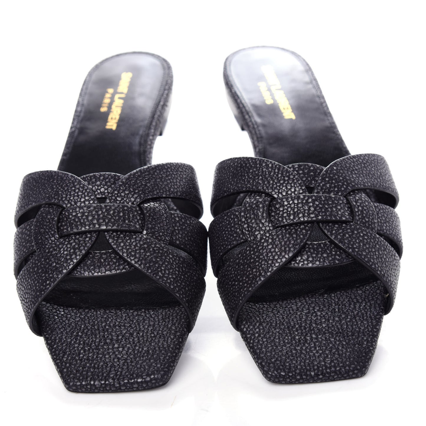 Calfskin Galuchat Embossed Tribute 05 Slide Sandals 39 Dark Grey