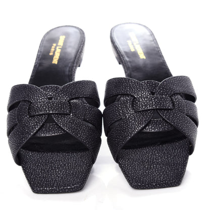 Saint Laurent Calfskin Galuchat Embossed Tribute 05 Slide Sandals 39 Dark Grey 5 of 11
