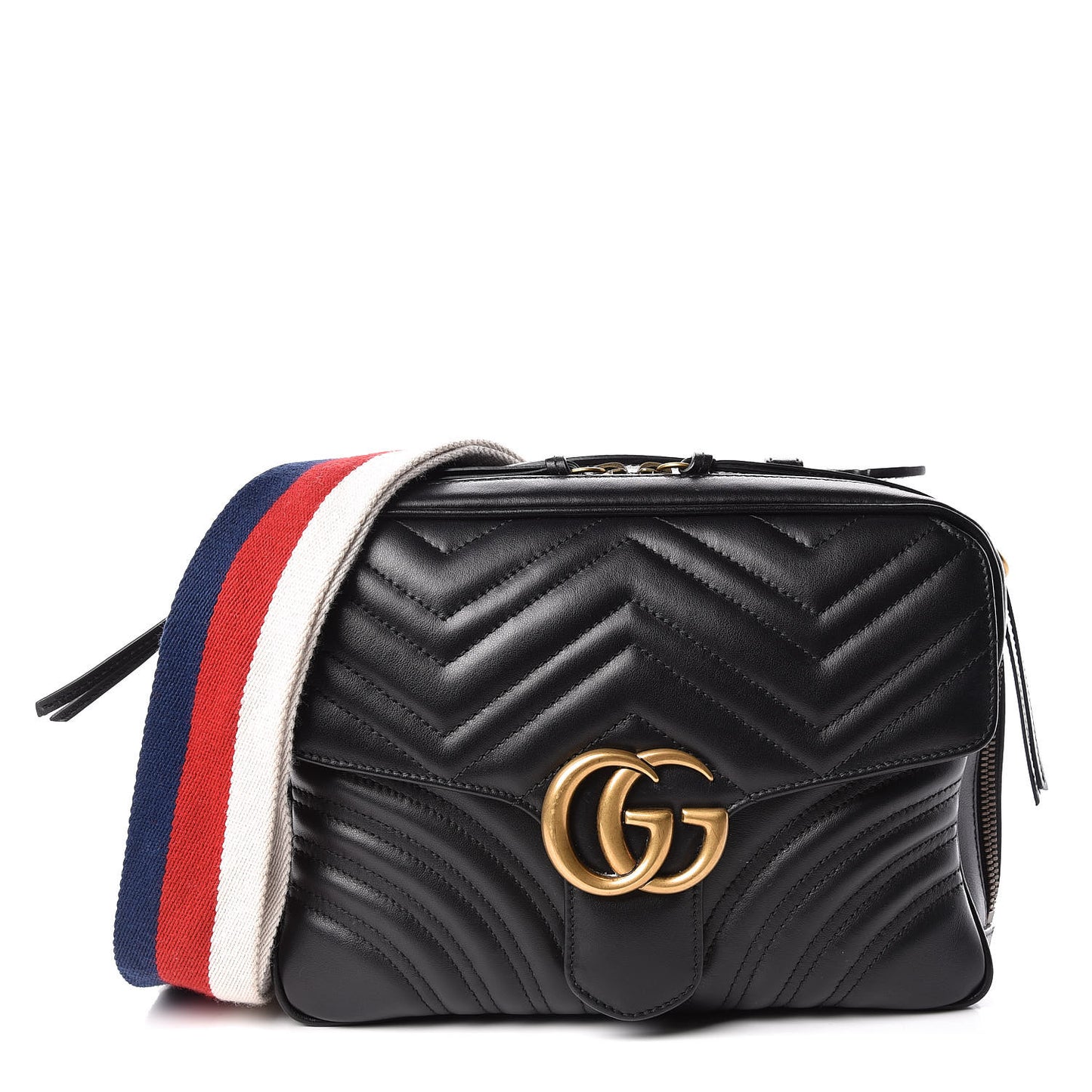 Calfskin Matelasse Sylvie Web Small GG Marmont Top Handle Shoulder Bag Black