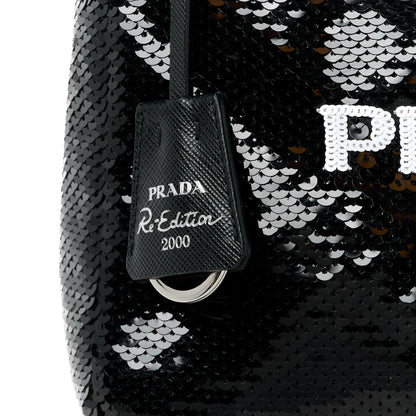 Prada Paillettes Sequin Mini Re-Edition 2000 Bag Black White 8 of 11