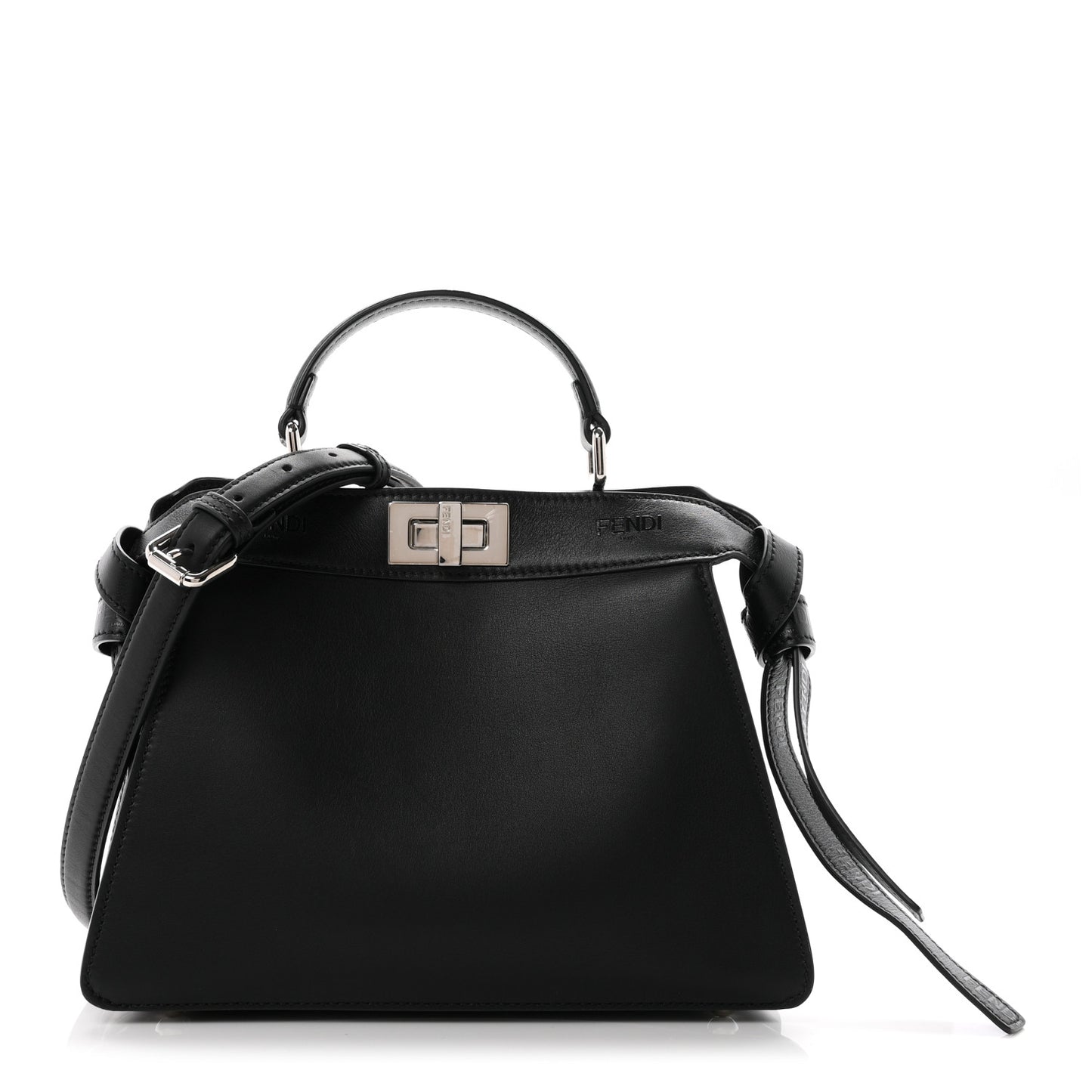 Vitello Seta Shiny Nappa Logo Embossed Laces Small Peekaboo I SEE U Satchel Black