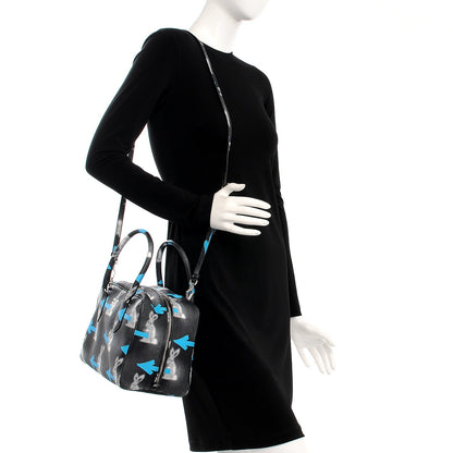Prada Vitello Daino Rabbit Print Inside Bag Black Azzurro 2 of 7