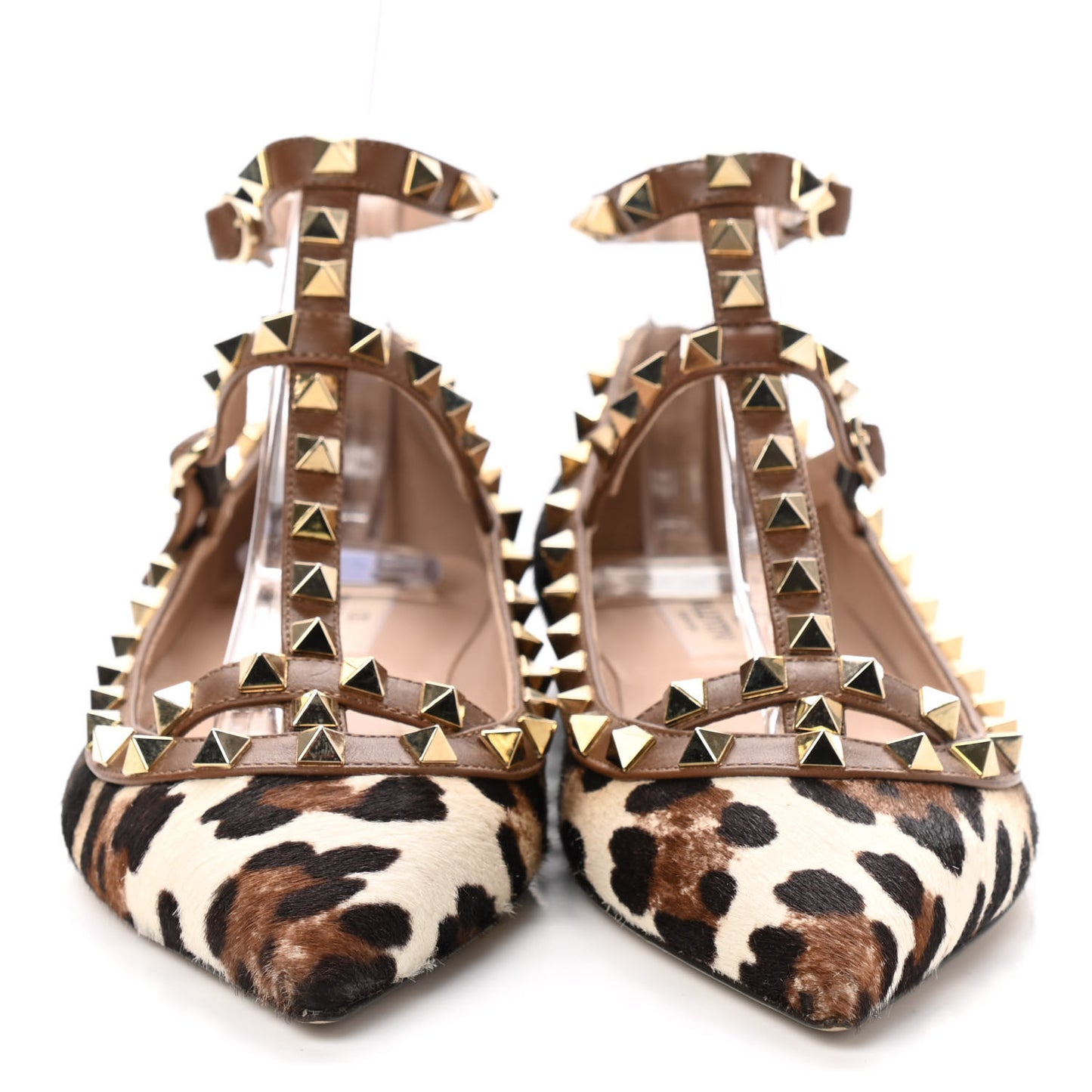 Calf Hair Leopard Print Rockstud Cage Ballerina Flats 37 Black