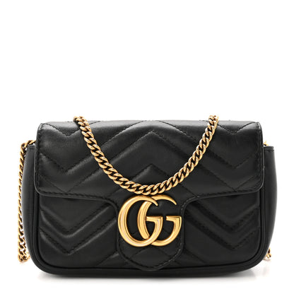 Gucci Calfskin Matelasse Super Mini GG Marmont Shoulder Bag Black 1 of 10