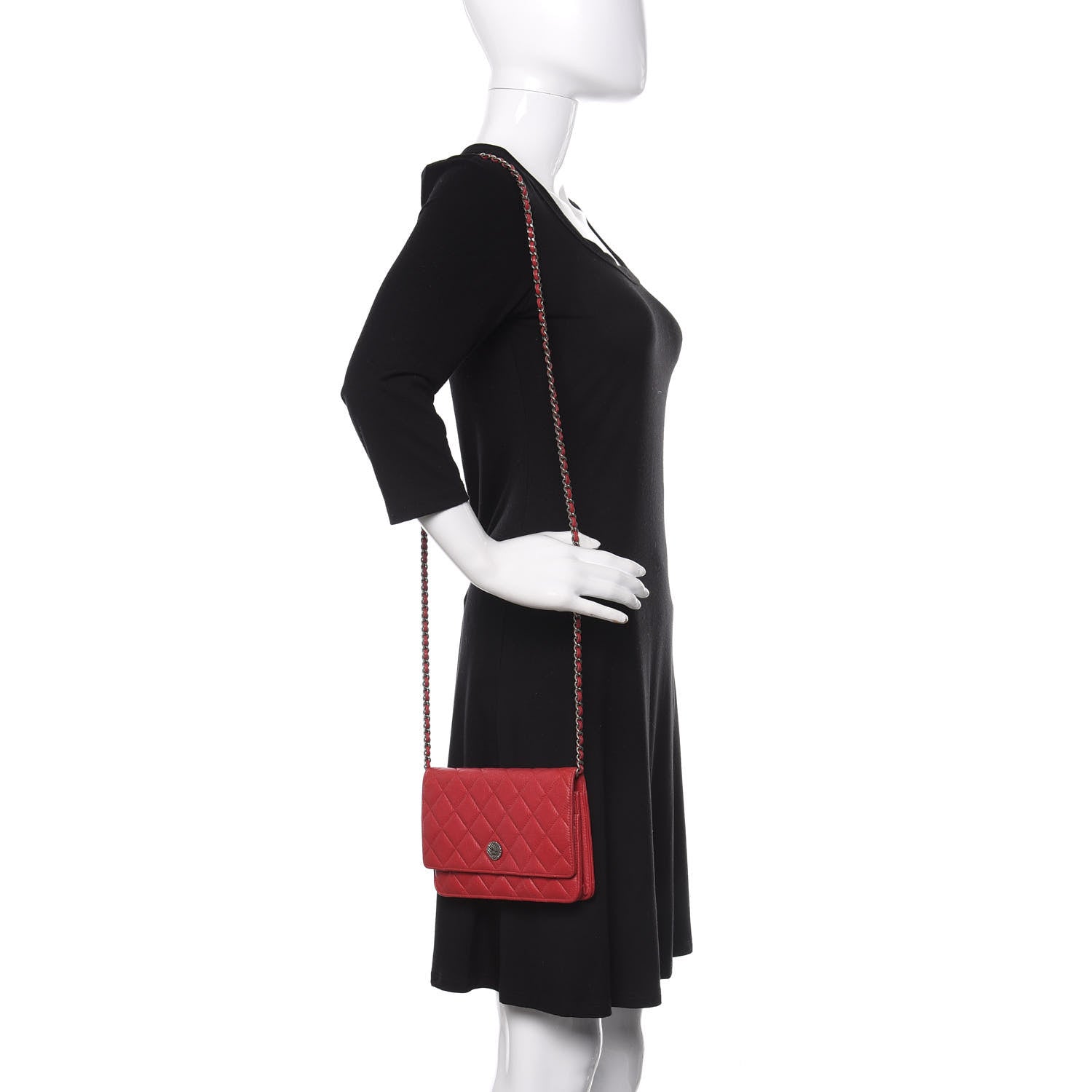 Chanel Calfskin Diamond Stitch Wallet On Chain WOC Red 2 of 10