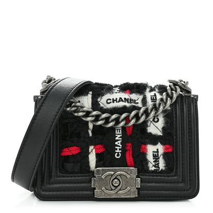Chanel Lambskin Tweed Logo Embroidered Small Boy Flap White Red Black 1 of 13