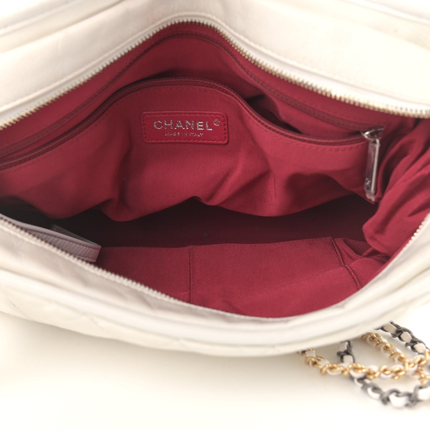 Aged Calfskin Quilted Large Gabrielle Hobo White
