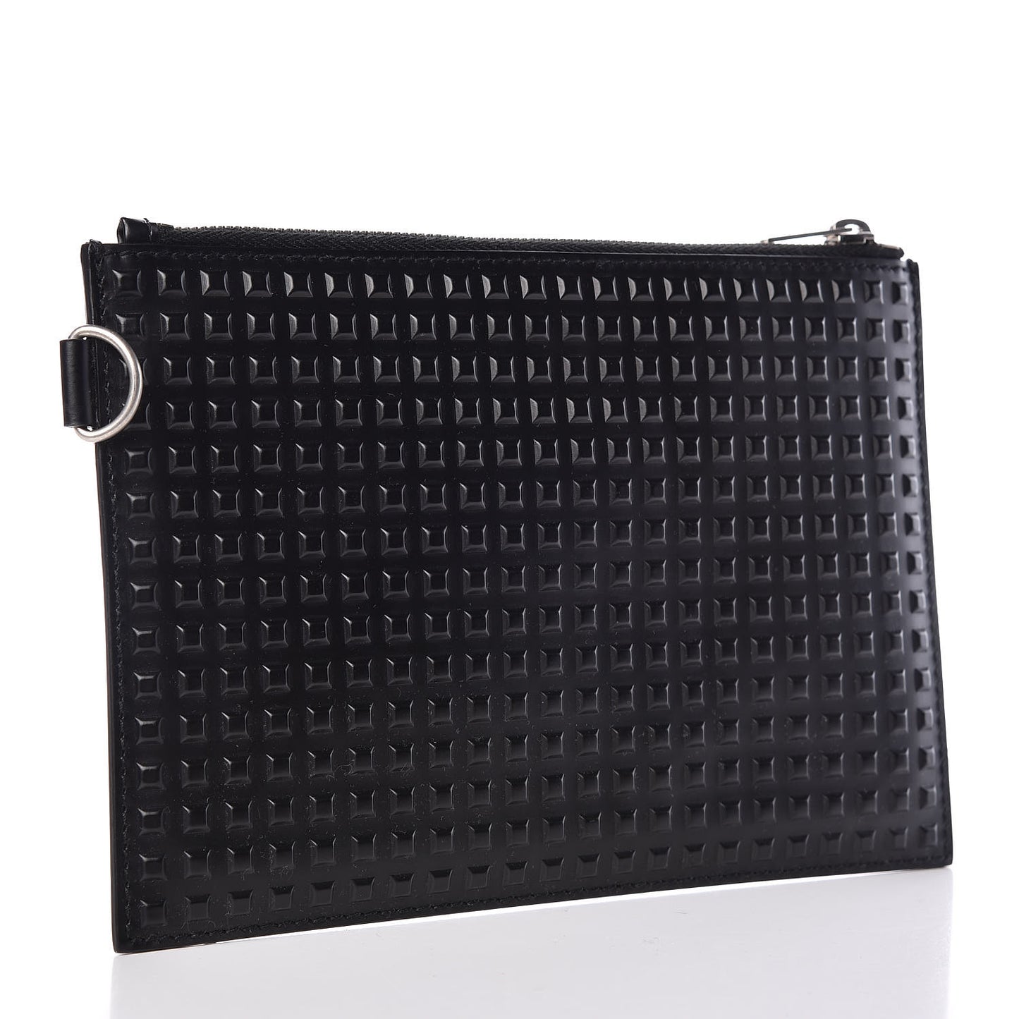 Calfskin Grid Embossed Pouch Black