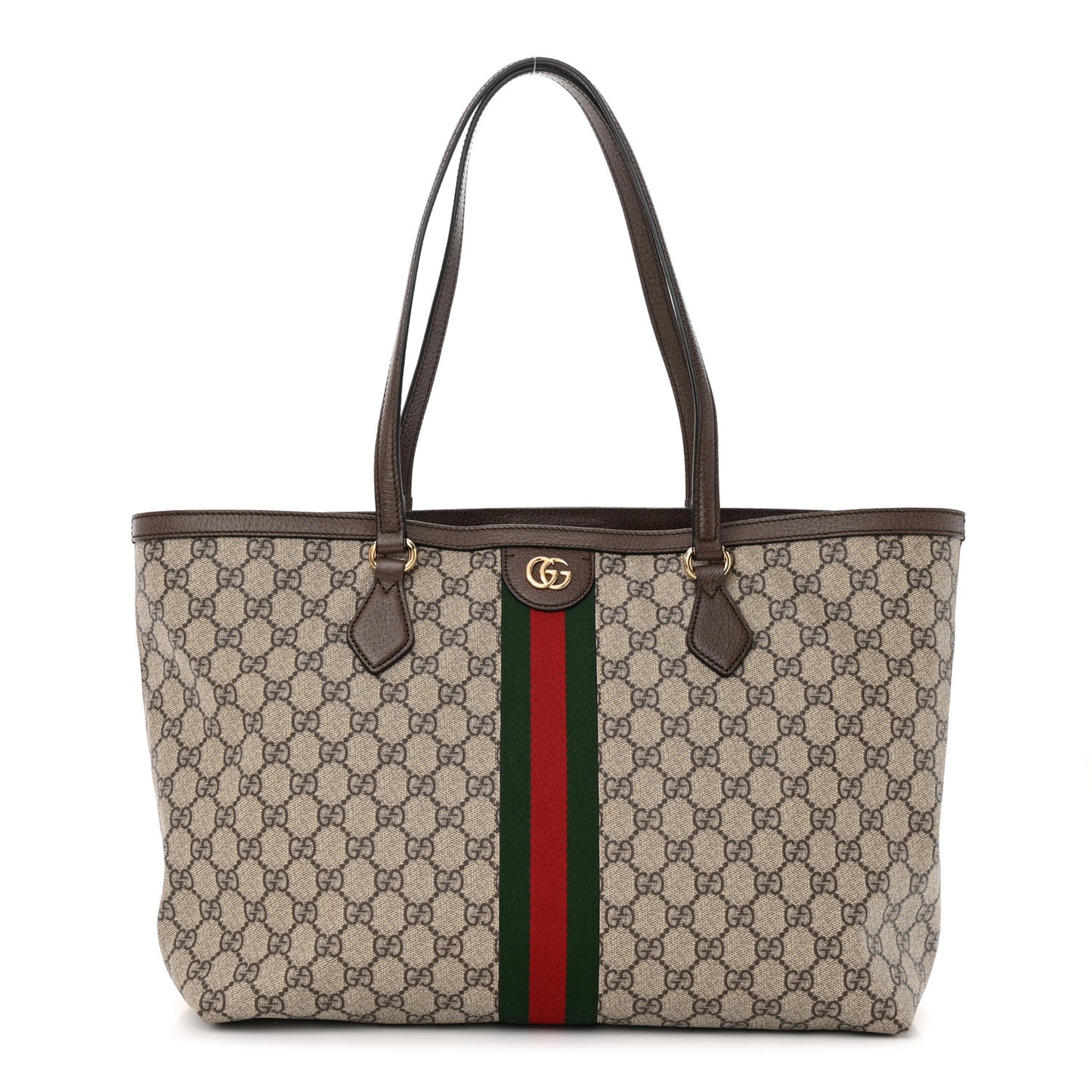 GG Supreme Monogram Textured Calfskin Web Medium Ophidia Shopping Tote Beige Ebony New Acero
