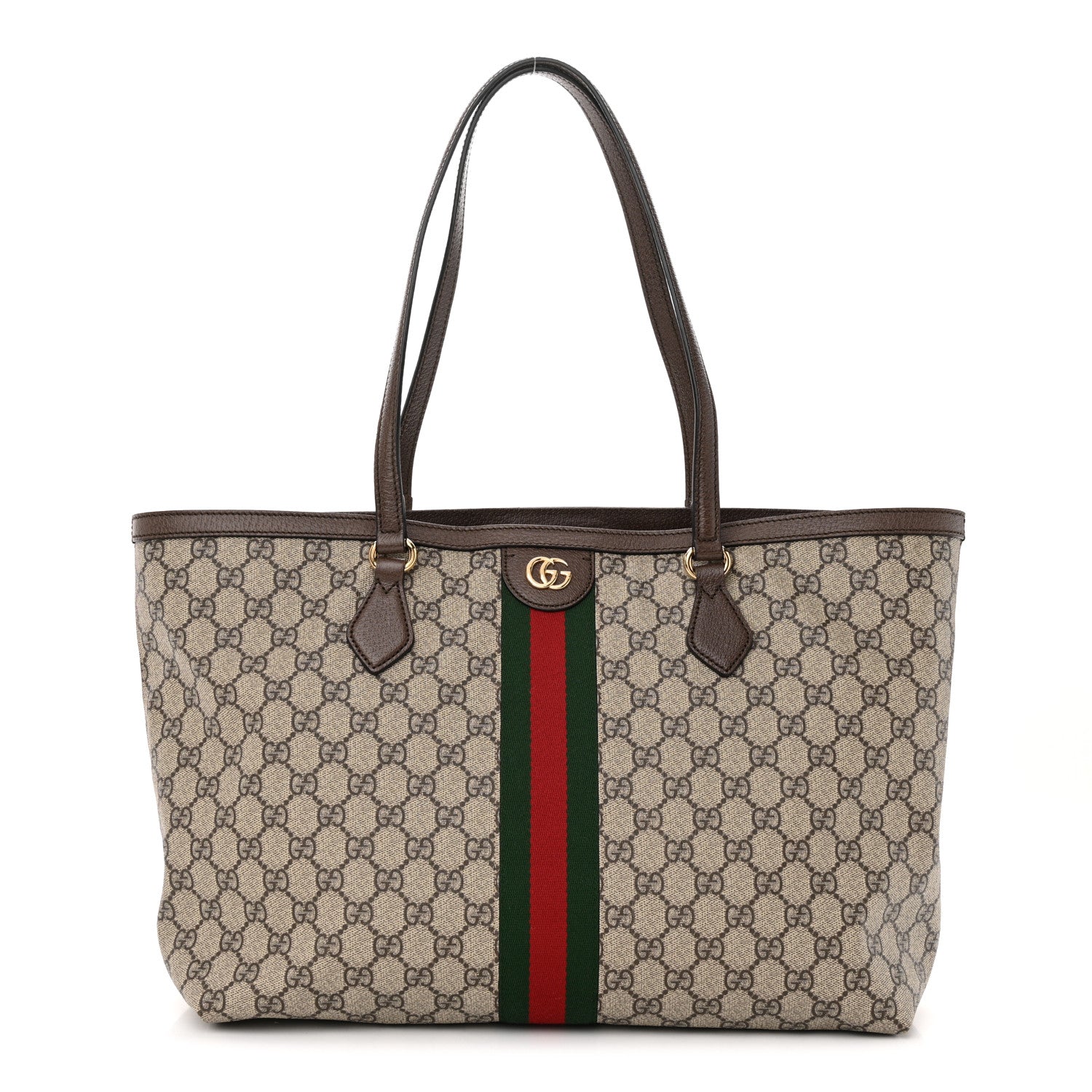 Gucci GG Supreme Monogram Textured Calfskin Web Medium Ophidia Shopping Tote Beige Ebony New Acero 1 of 13