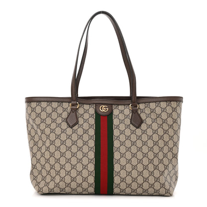 Gucci GG Supreme Monogram Textured Calfskin Web Medium Ophidia Shopping Tote Beige Ebony New Acero 1 of 13