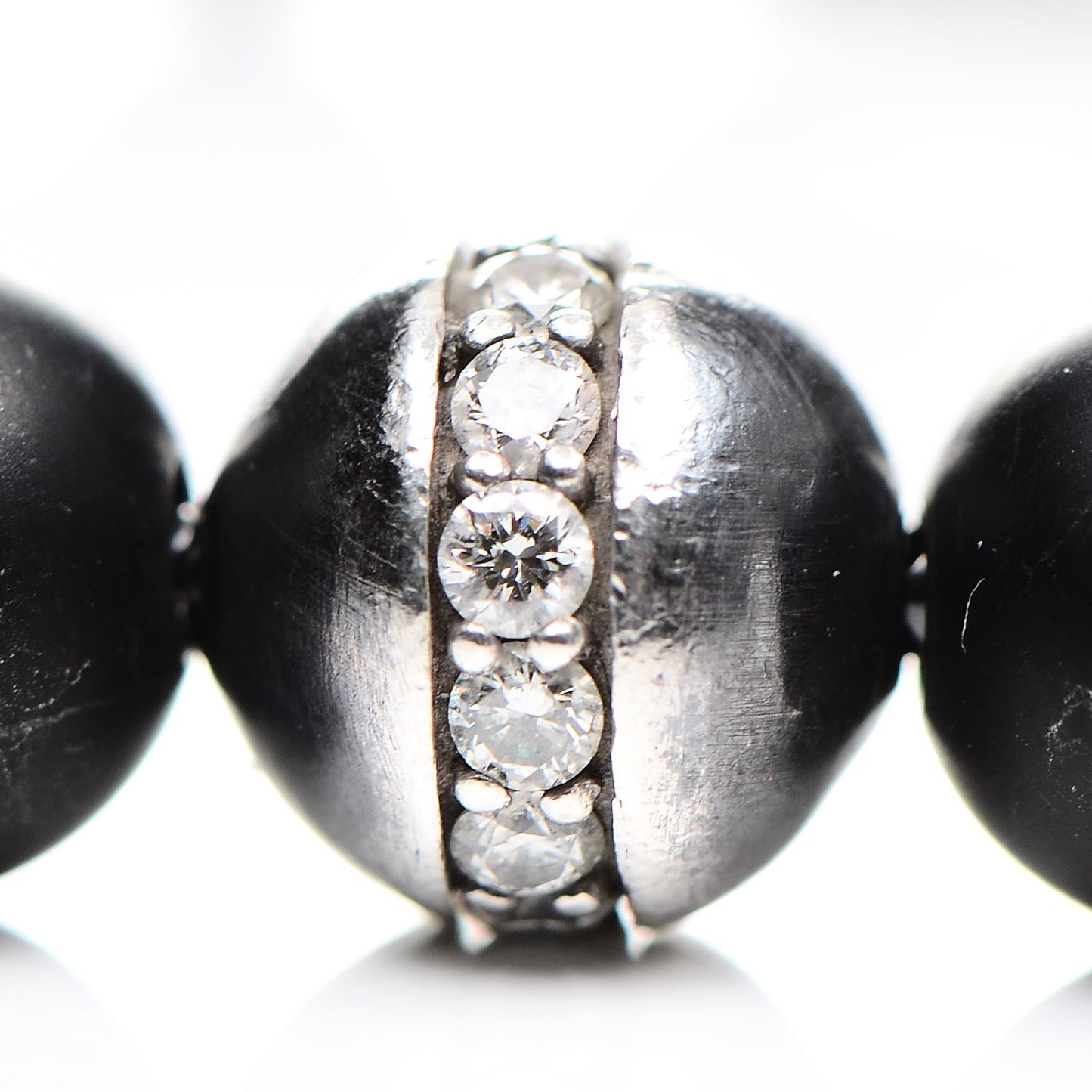 Sterling Silver Diamond Black Onyx 8mm Spiritual Beads Bracelet
