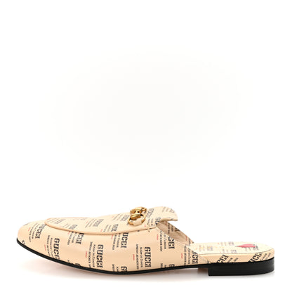 Gucci Calfskin Stamp Print Womens Princetown Slippers 40 Soy Black 1 of 9