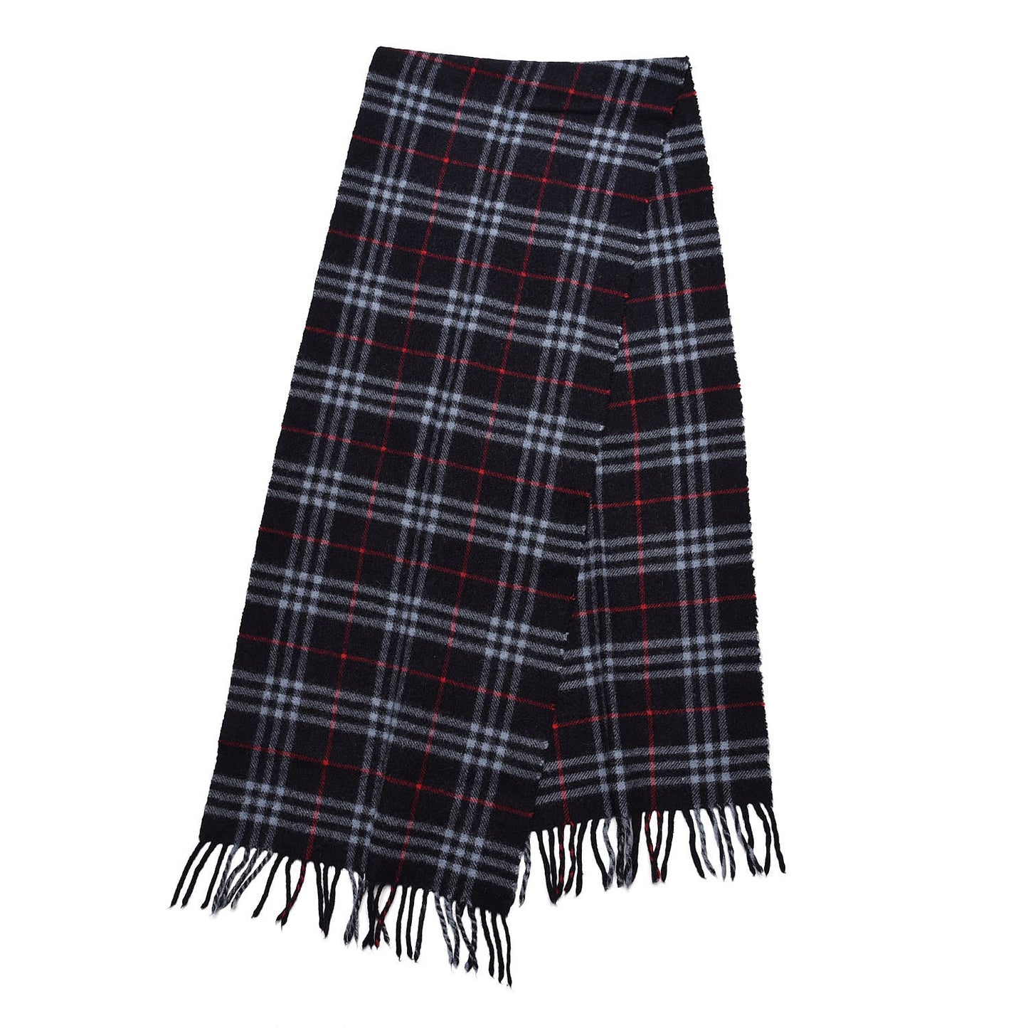 Lambswool Check Fringe Scarf Navy