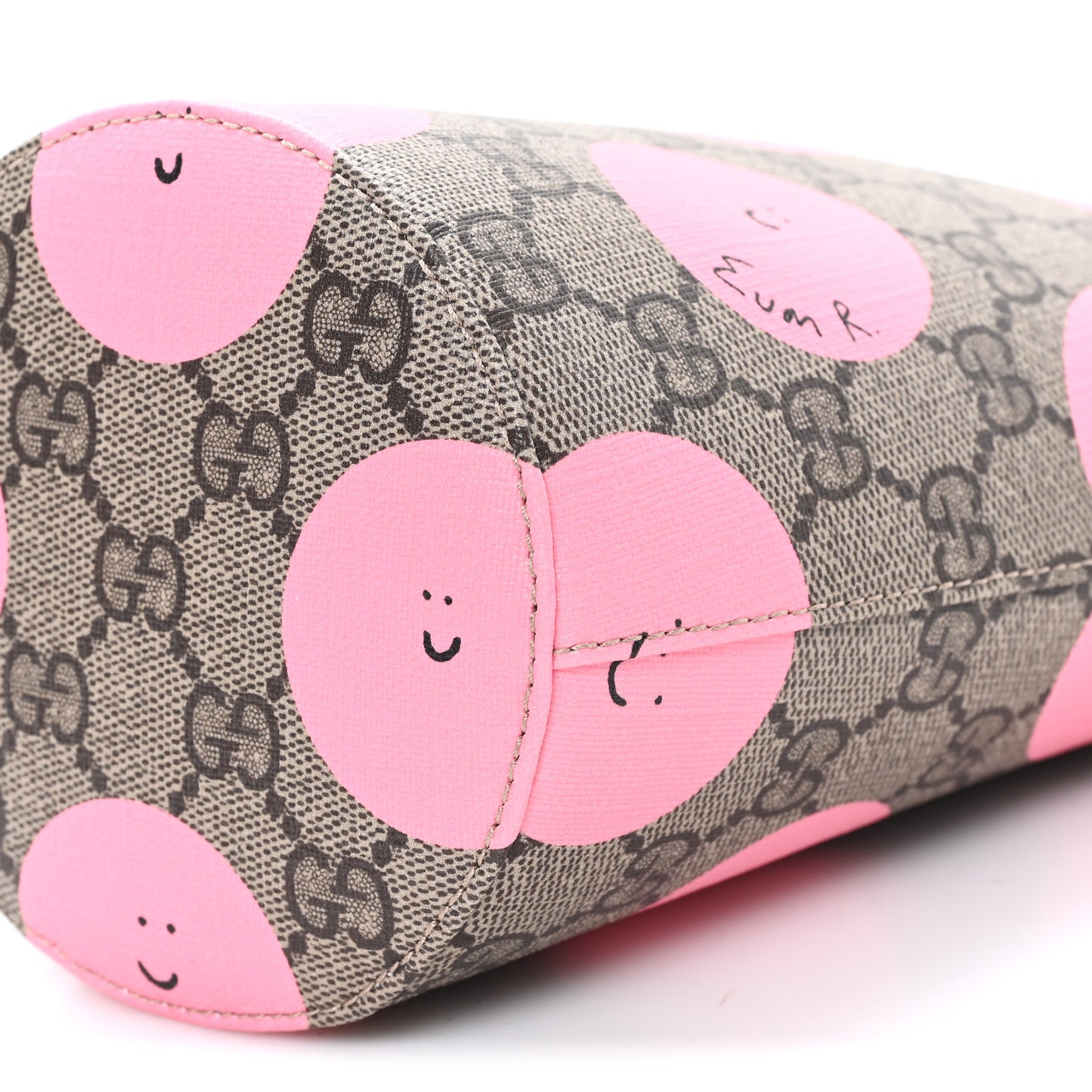 GG Supreme Monogram Childrens Printed Smile Bucket Bag Beige Dark Brown Yellow Pink