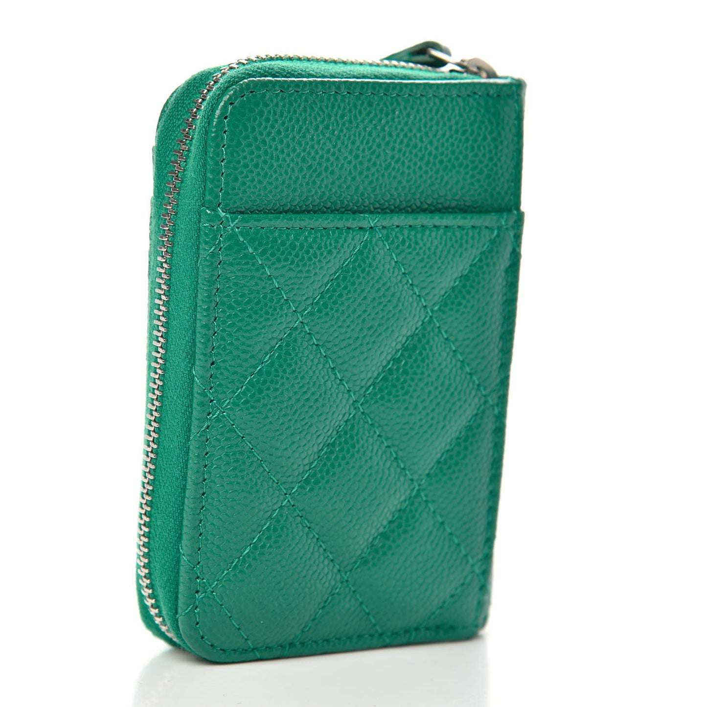 Caviar Quilted Zip Card Holder Green